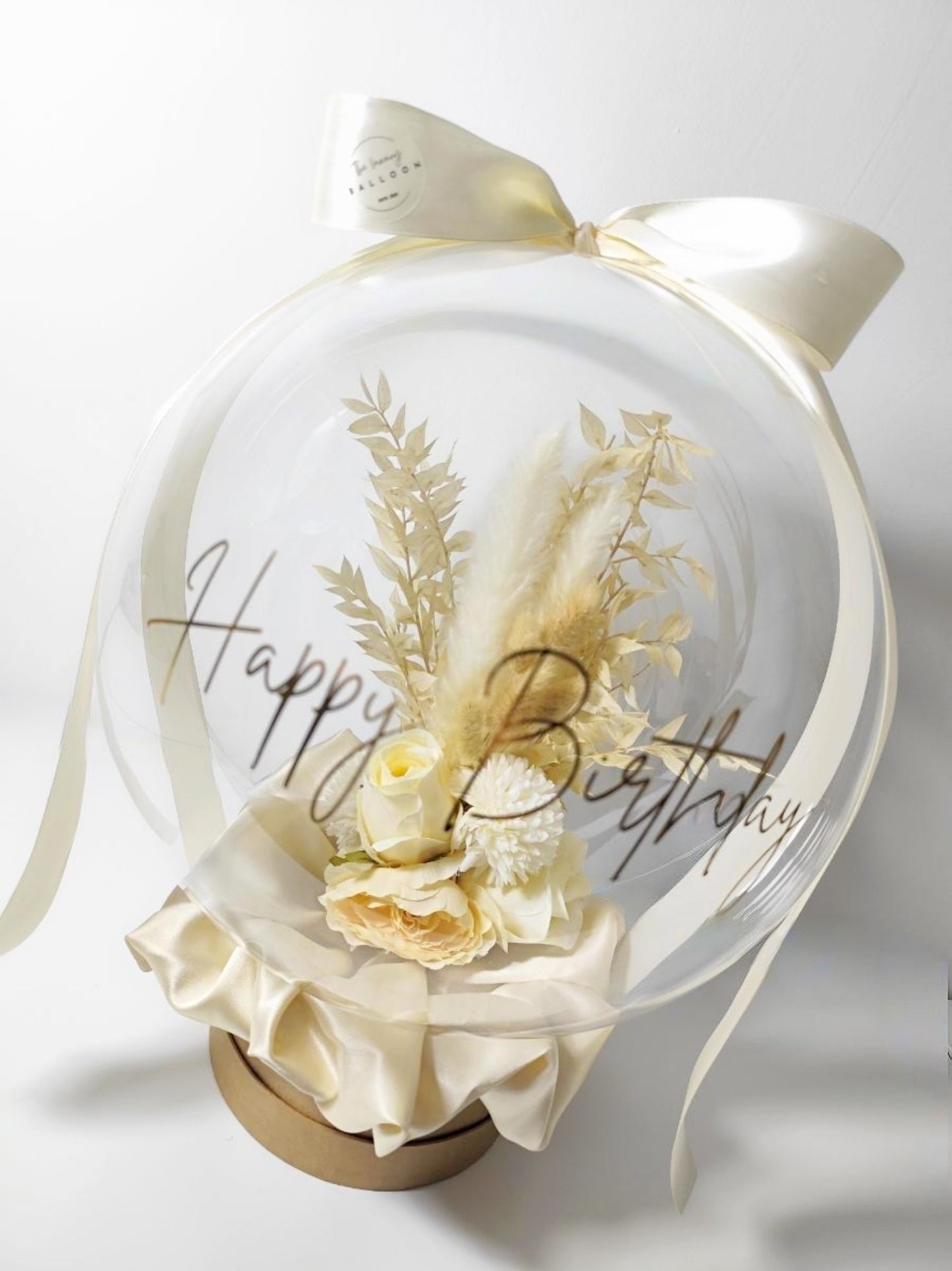 Μπαλόνι με μπουκέτο λουλουδιών (μπεζ- Ιβουάρ)