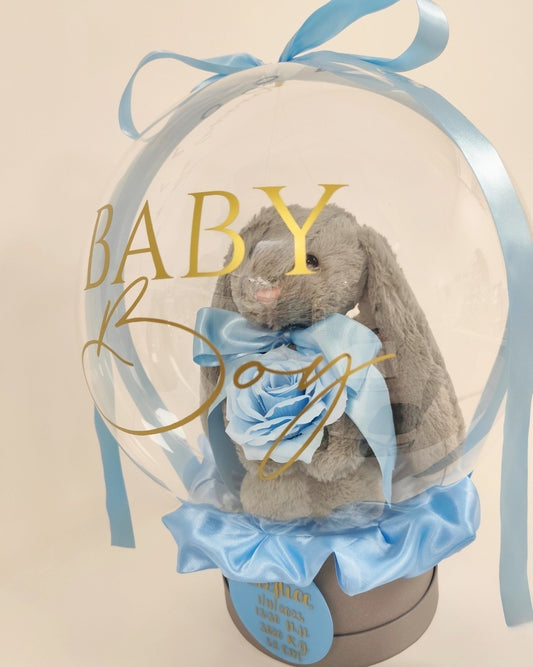 Μπαλόνι με λούτρινο λαγουδάκι (γκρι -σιέλ)