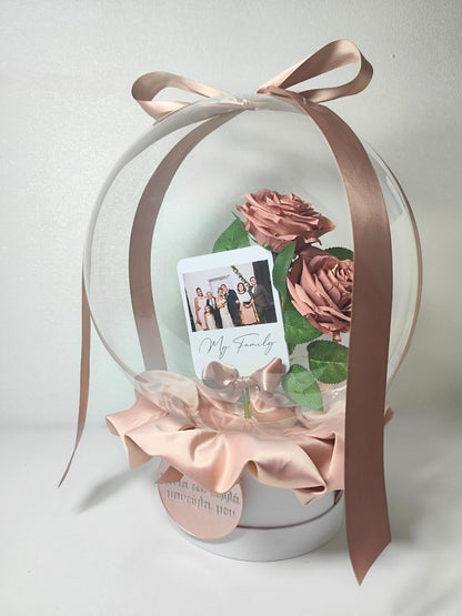 Προσωποποιημένο Μπαλόνι dusty pink με Φωτογραφία και λουλούδια