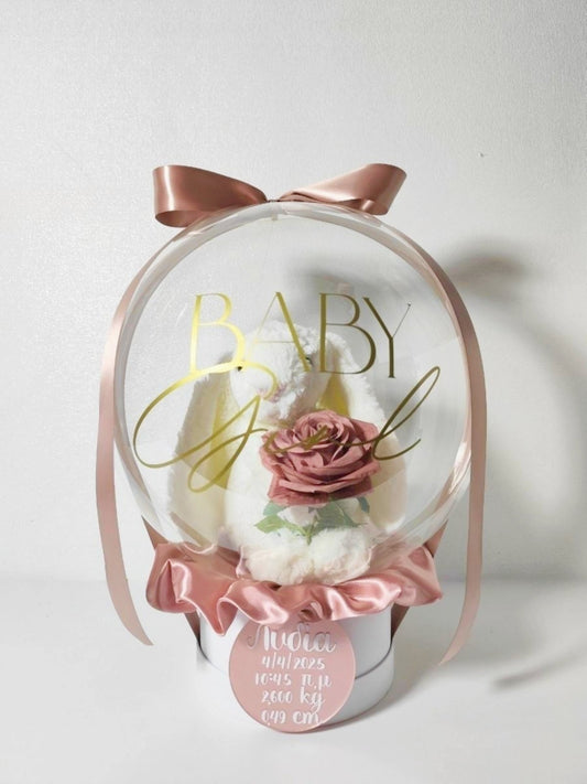 Μπαλόνι με λούτρινο λαγουδάκι (εκρού - dusty pink)